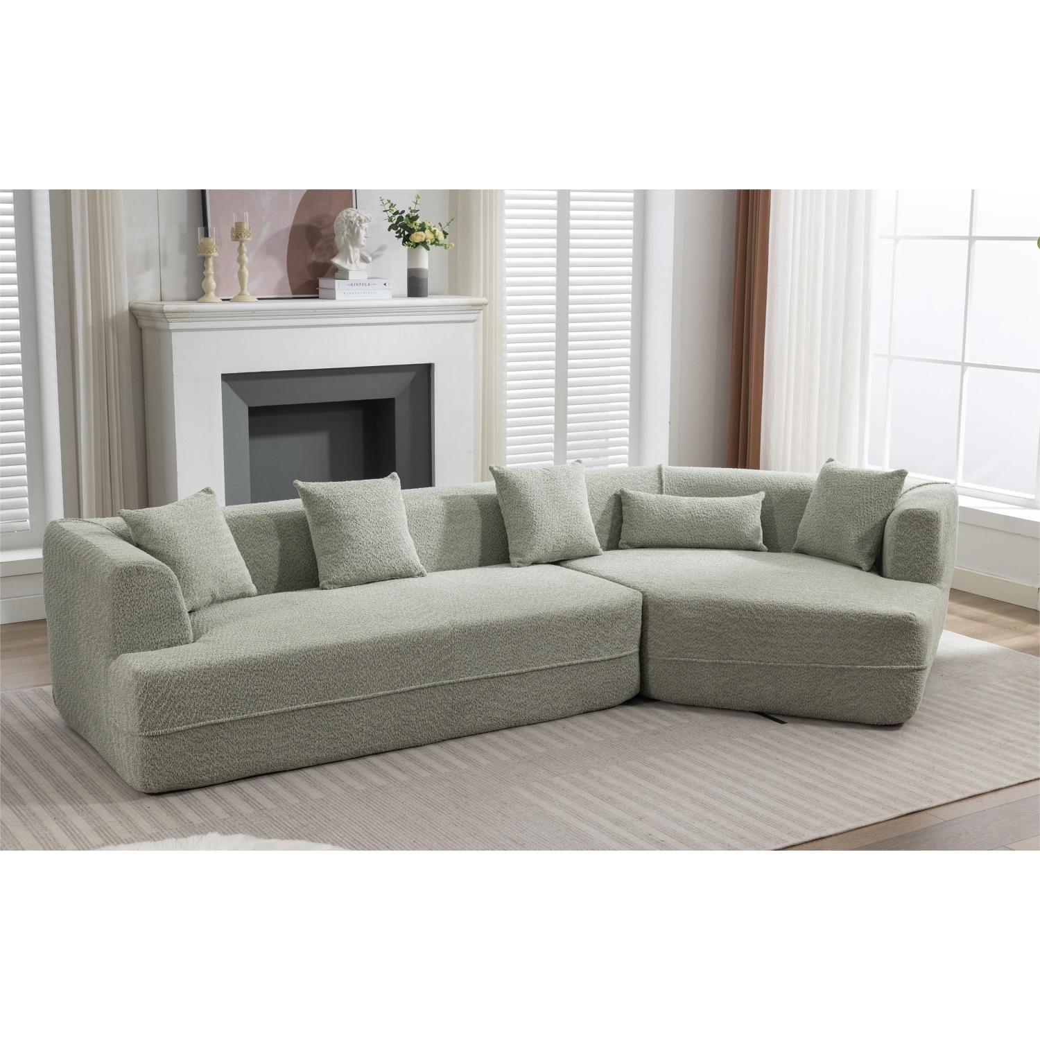 Modular Sectional Living Room Sofa Set - Modern Minimalist Style Couch ... with Arc Boucle Fabric Upholstered 4-Pc. Modular Sofa, Grey