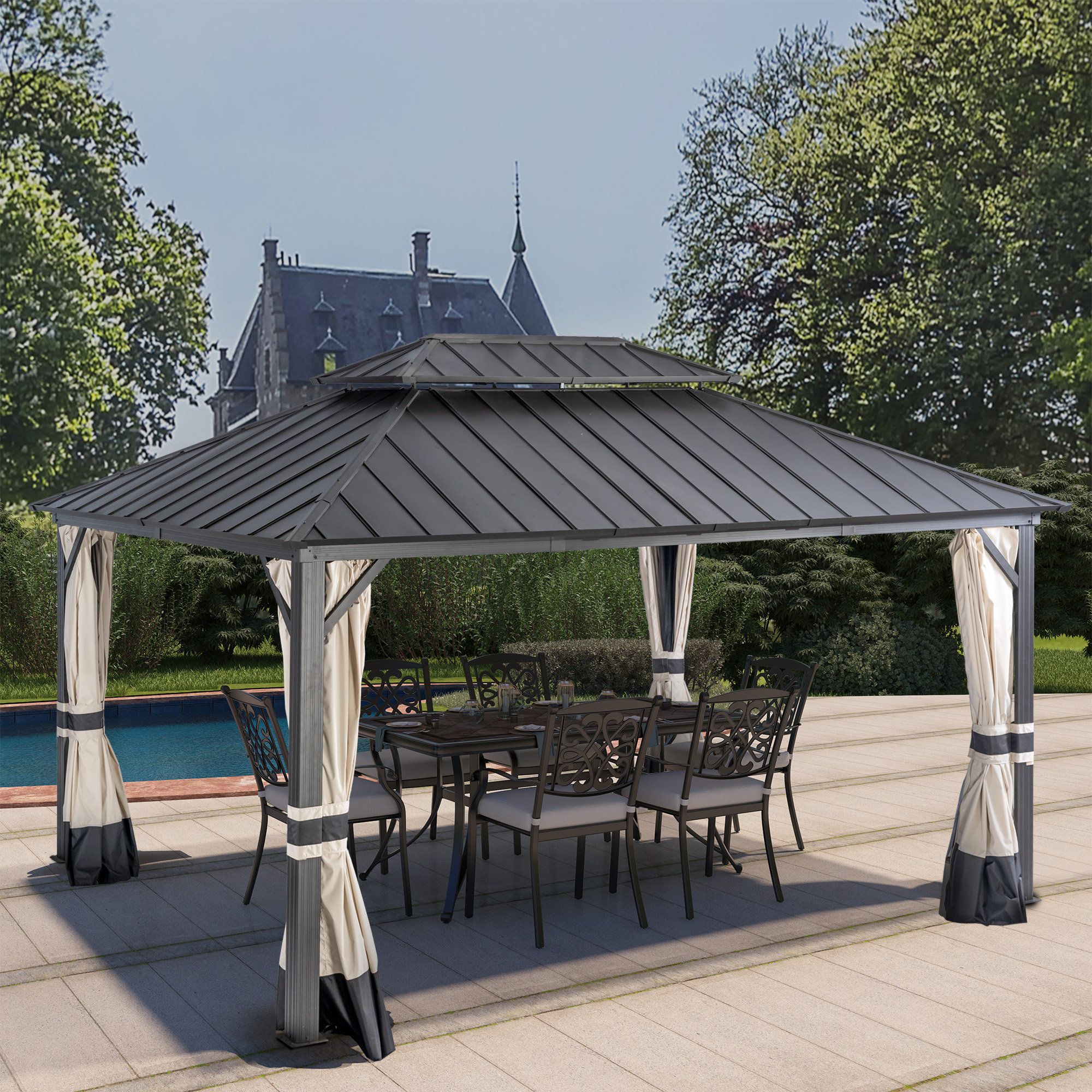 Mondawe Lucio 12 Ft. W X 16 Ft. D Metal Patio Gazebo | Wayfair pertaining to Maximizing Space and Style with a 12x16 Gazebo Design Ideas