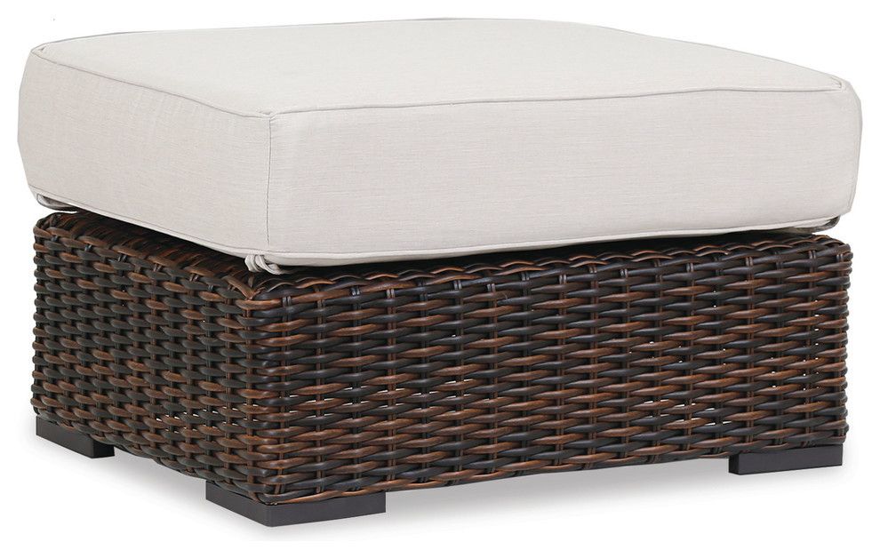 Montecito Ottoman With Cushions, Canvas Flax With Self Welt - Tropical ... in Bristol Ottoman In Canvas Flax W/ Self Welt
