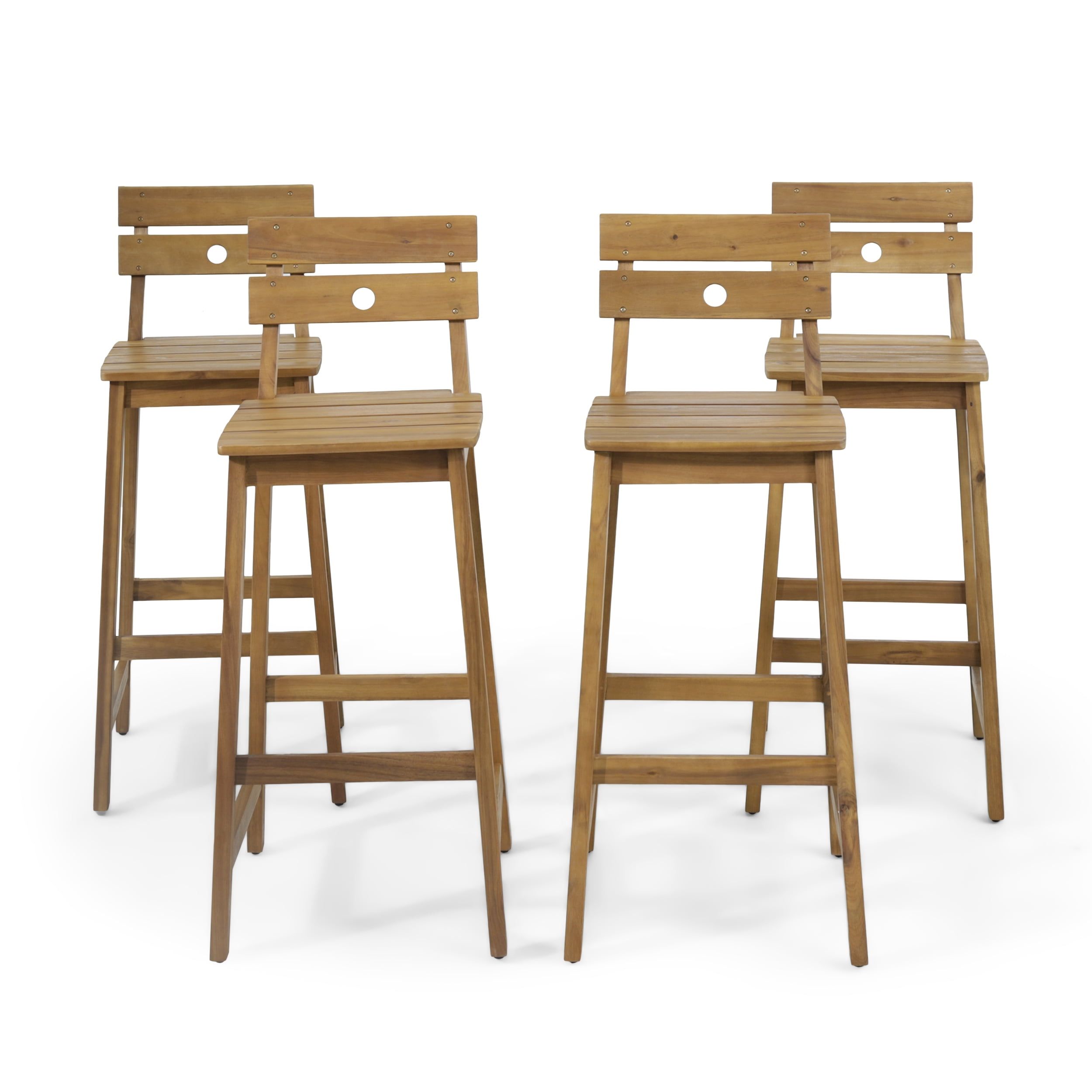 Munro Outdoor/Indoor Acacia Wood Backed Barstools, Set Of 4, Teak ... intended for Gdf Studio Cassie Outdoor 30" Acacia Wood Barstools, Gray, Set Of 4