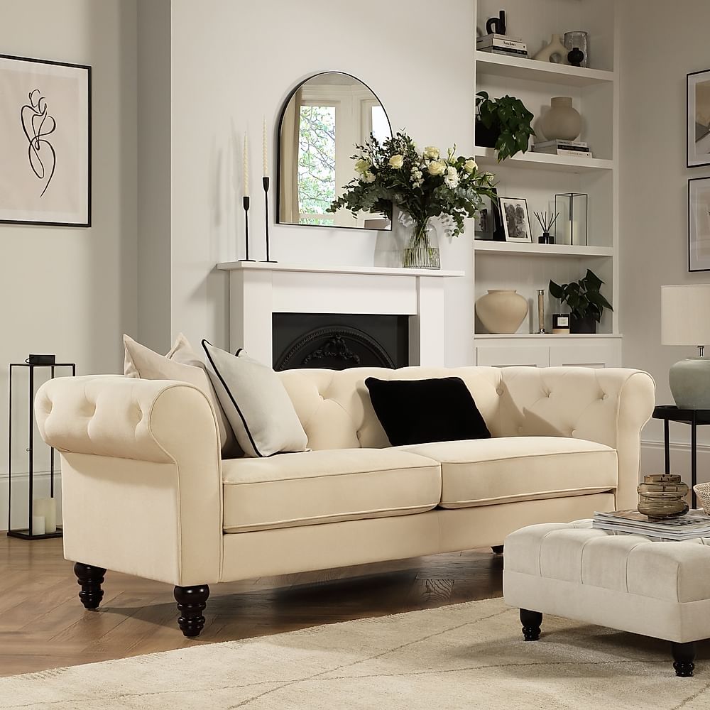 Oakham 3 Seater Chesterfield Sofa, Ivory Classic Plush Fabric Only £649 ... pertaining to The Art of Living with a Bernard Sofa Ivory Gold Design Harmony