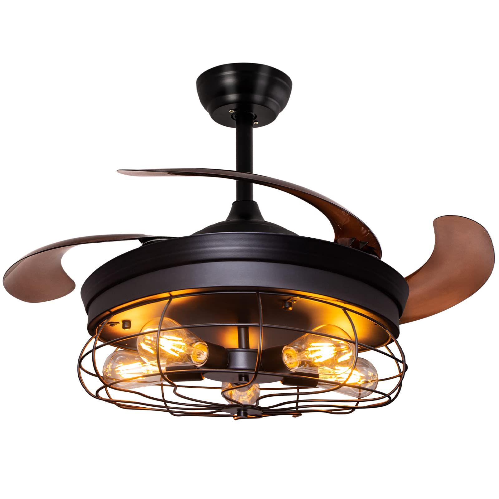 Ohniyou 42''Retractable Blades Ceiling Fan With Lights And Remote ,Farmhouse Ceiling Fan Lights ... regarding Enhancing Your Home's Aesthetics with Industrial Ceiling Fan Design