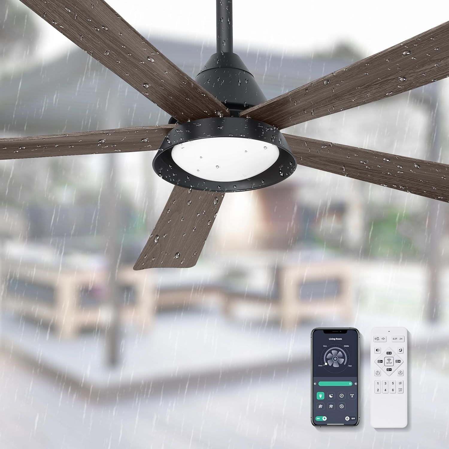 Ohniyou Waterproof Outdoor Ceiling Fan With Light, 52'' Patio Ceiling Fan Remote/App Control ... with Maximizing Energy Efficiency with Your 52 Inch Black Crystal Smart Ceiling Fan