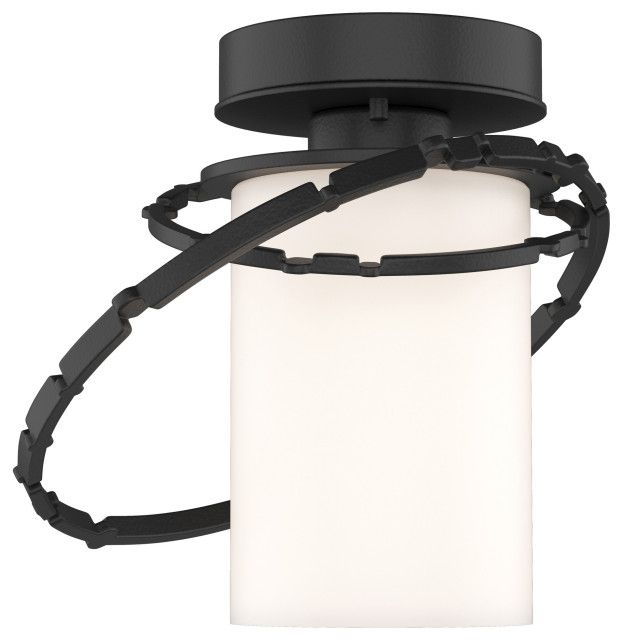 Olympus Outdoor Semi-Flush, Coastal Black, Opal Glass - Transitional ... intended for Triomphe Outdoor Lantern, Coastal Black, Opal Glass