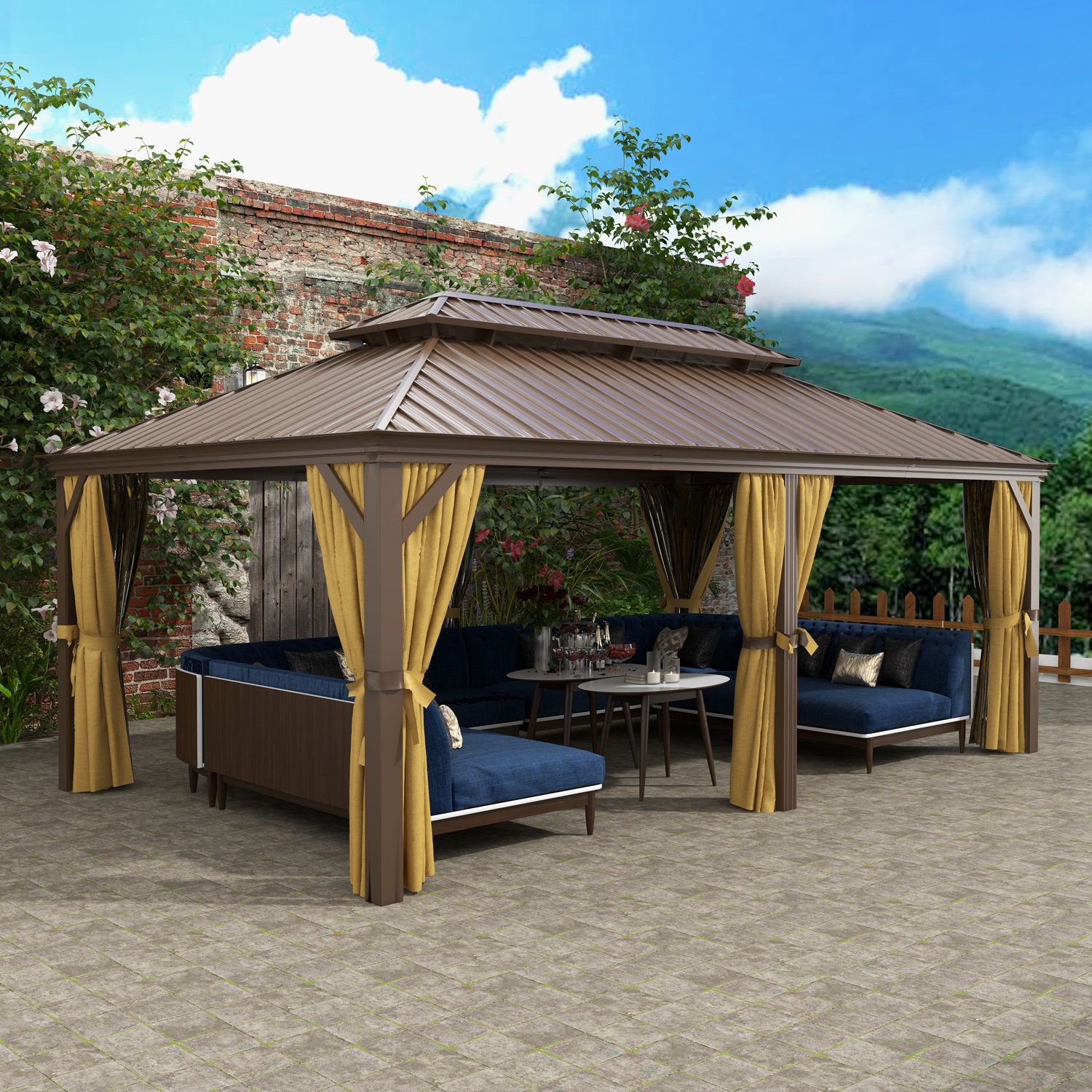 Oneinmil 20 Ft. W X 12 Ft. D Metal Patio Gazebo | Wayfair with regard to From Concept to Comfort A Comprehensive Look at Metal Patio Gazebos Sizing 20 Ft. W x 12 Ft. D