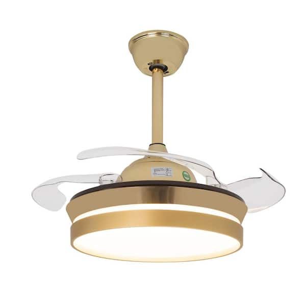 Oukaning 36 In. Modern Gold Retractable Blades Integrated Led Indoor 6 ... pertaining to Illuminating Spaces: A Guide to Integrated Lighting in Retractable Ceiling Fans