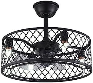 Oukaning Caged Ceiling Fan With Lights Remote Control, Bladeless ... throughout 31 In Oil Rubbed Bronze Bladeless Fandelier Ceiling Fan With Remote Control