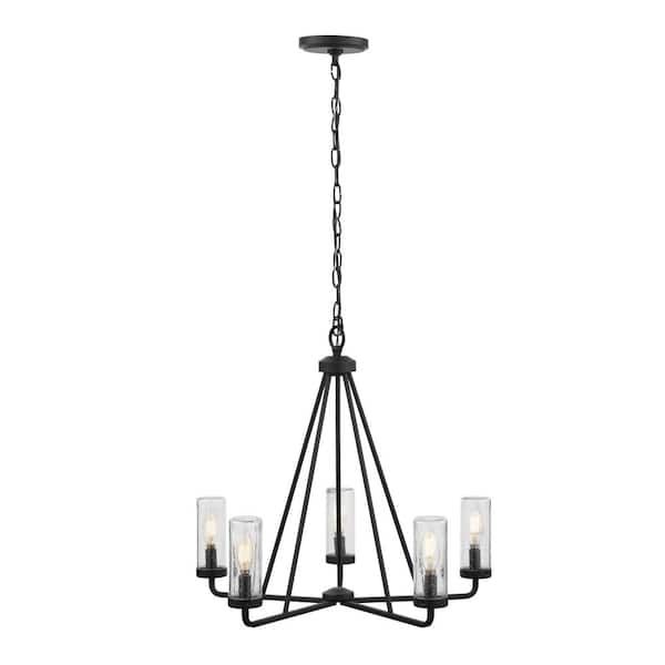 Outdoor Chandeliers - The Home Depot inside Swansea 4-Light 24" Matte Black Round Outdoor Chandelier With Clear Glass Shades