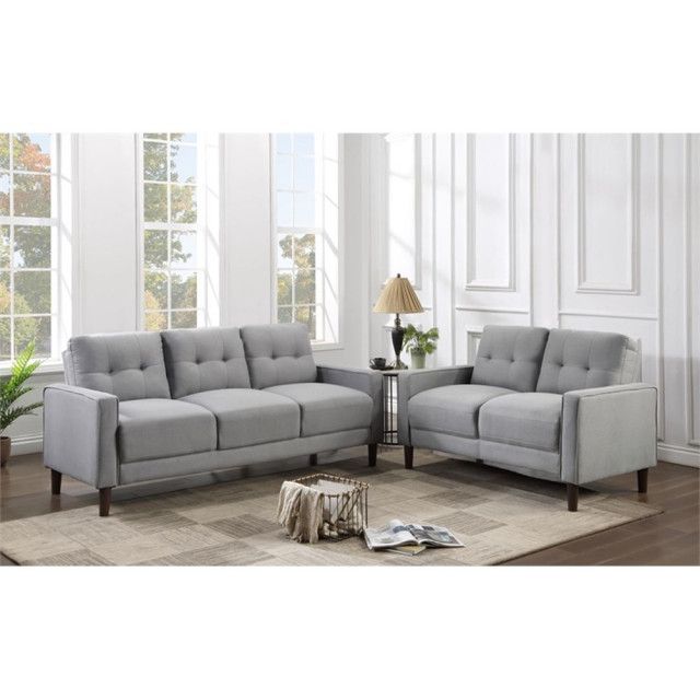 Pemberly Row 2-Piece Upholstered Fabric Sofa Set With Track Arms In ... pertaining to Pemberly Row 2-Piece Upholstered Cushion Back Sectional Dark Gray