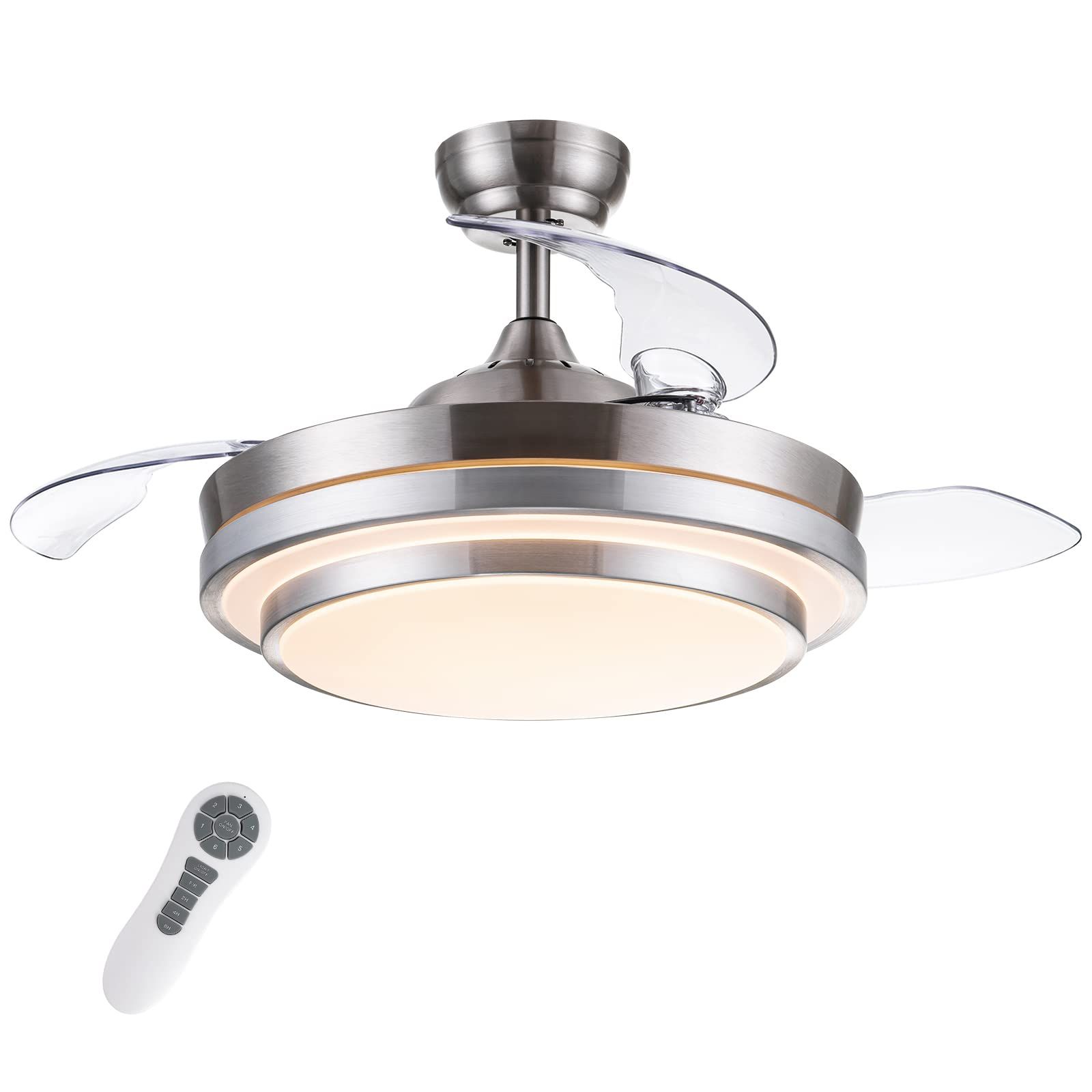 Pochfan Retractable Ceiling Fan With Lights Remote Control, 42 Inch Modern Ceiling Fan For ... regarding 42 In Modern White Ceiling Fan With Retractable Blades
