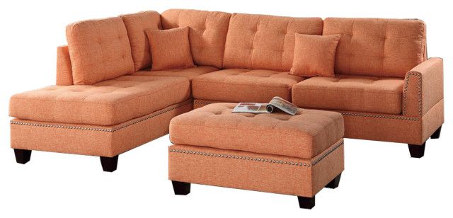 Polyfiber 3 Piece Sectional Set With Plush Cushion In Orange ... in Benzara Bm168670 Polyfiber 3 Piece Sectional Set With Plush Cushion In Orange