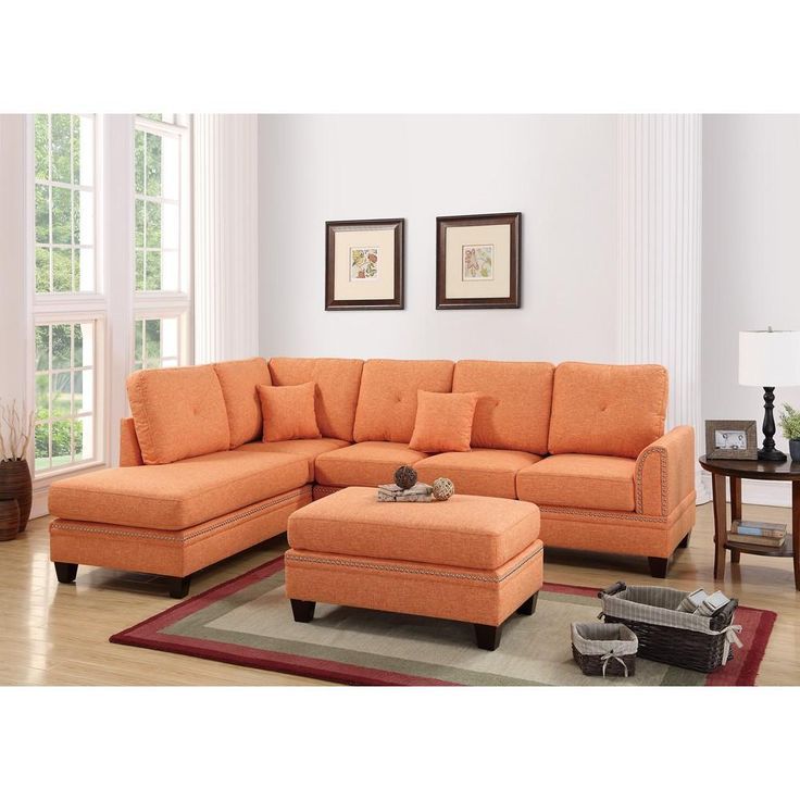 Polyfiber Bm168676 2 Piece Sectional Set With Nailhead Trims Orange ... inside Benzara Bm168670 Polyfiber 3 Piece Sectional Set With Plush Cushion In Orange