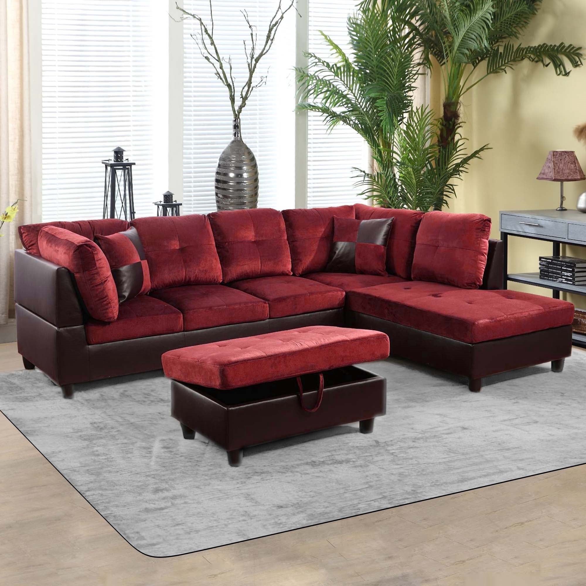 Ponliving Modern 3-Piece Fabric Sectional Sofa Set With Right-Facing ... pertaining to 3 Piece Fabric Sectional Sofa With Ottoman In Mocha