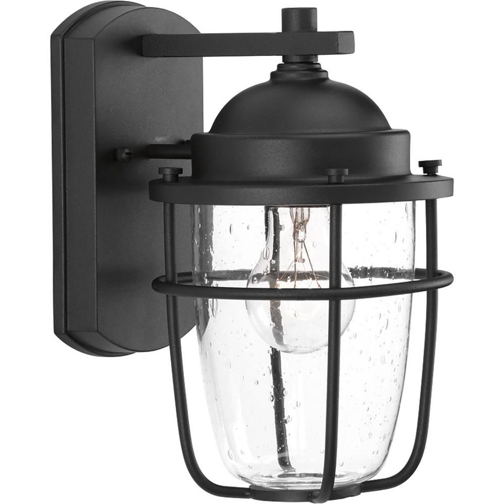 Progress Lighting Holcombe Collection 1-Light Textured Black Clear ... intended for Triomphe Outdoor Lantern, Coastal Black, Seeded Clear Glass