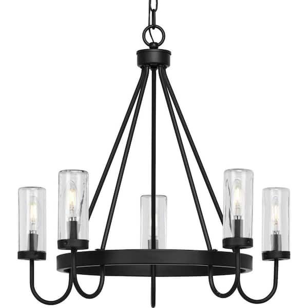Progress Lighting Swansea Collection 4-Light 24 In. Matte Black Round ... pertaining to Weathering the Storm Considerations for Outdoor Chandelier Longevity