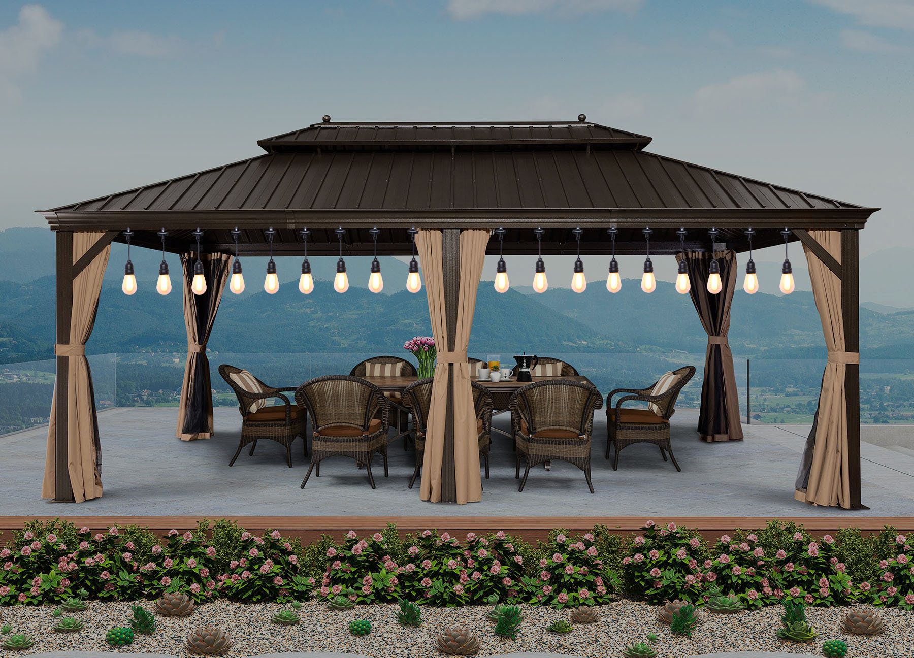 Purple Leaf 20 Ft. W X 12 Ft. D Metal Patio Gazebo With 48 Ft String ... for 20 Ft. W X 12 Ft. D Metal Patio Gazebo