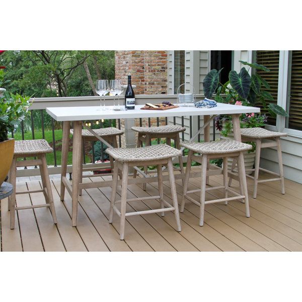 Red Barrel Studio® 7 Pc. Antique Wash Eucalyptus Counter Height Set With Rope Stools | Wayfair for Counter Height Eucalyptus Stool, Set Of 2