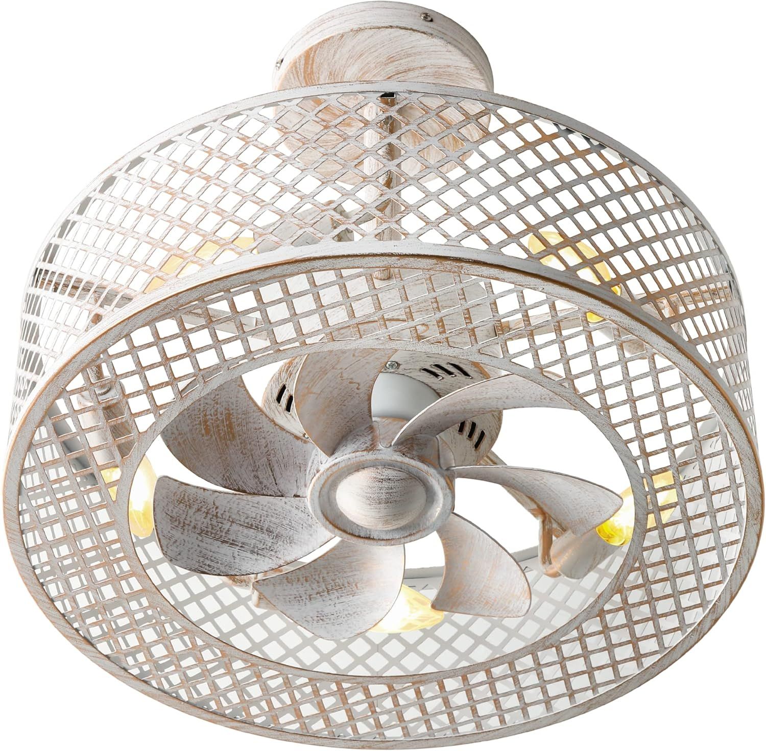 Redstar Retro White Fandelier Ceiling Fans With Lights, Small Cage ... inside Choosing the Right Fandelier: Sizing, Styles, and Design Considerations
