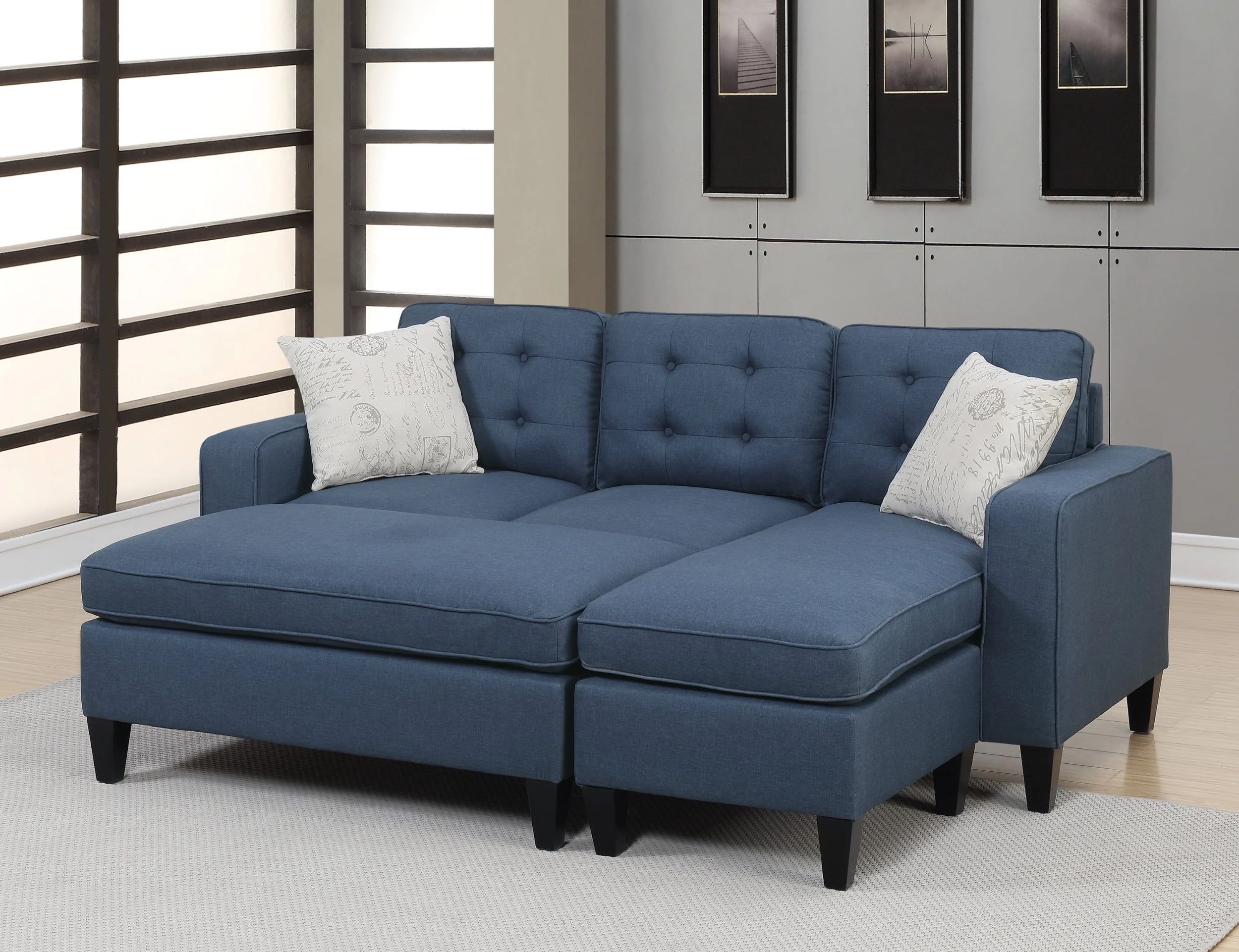 Reversible 3Pc Sectional Sofa Set Navy Tufted Polyfiber Wood Legs ... pertaining to Unveiling the Comfort and Style of the Benzara BM168670 Sectional A Deep Dive
