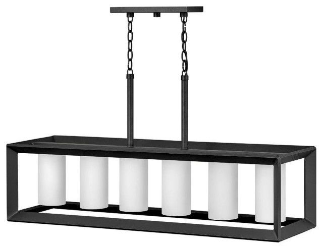 Rhodes Outdoor Linear Chandelier, 6-Light, Brushed Graphite, 42.25"W ... throughout Rhodes Outdoor Linear, Warm Bronze
