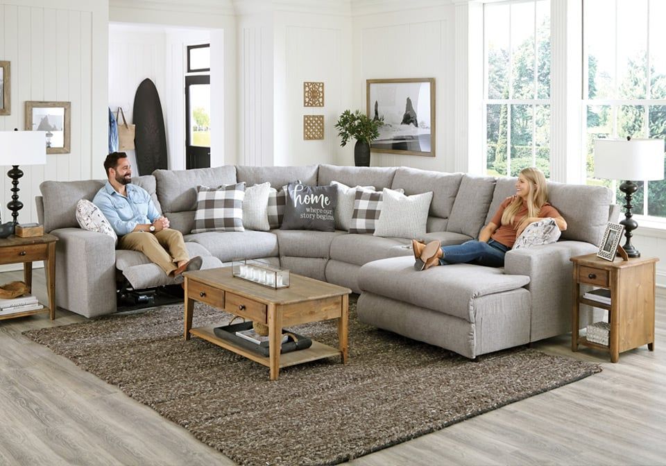 Rockport 6Pc. Gray Power Reclining Sectional W/ Raf Chaise - Lexington ... pertaining to Anthony 114"W Light Gray Chenille Power Reclining Sectional Power Headrest