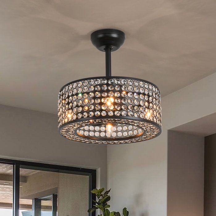 Rosdorf Park Chamberlyn 18" 8 - Blade Caged Crystal Ceiling Fan With ... with regard to 18" Caged Crystal Ceiling Fan With Light Kit And Remote Control, Gold