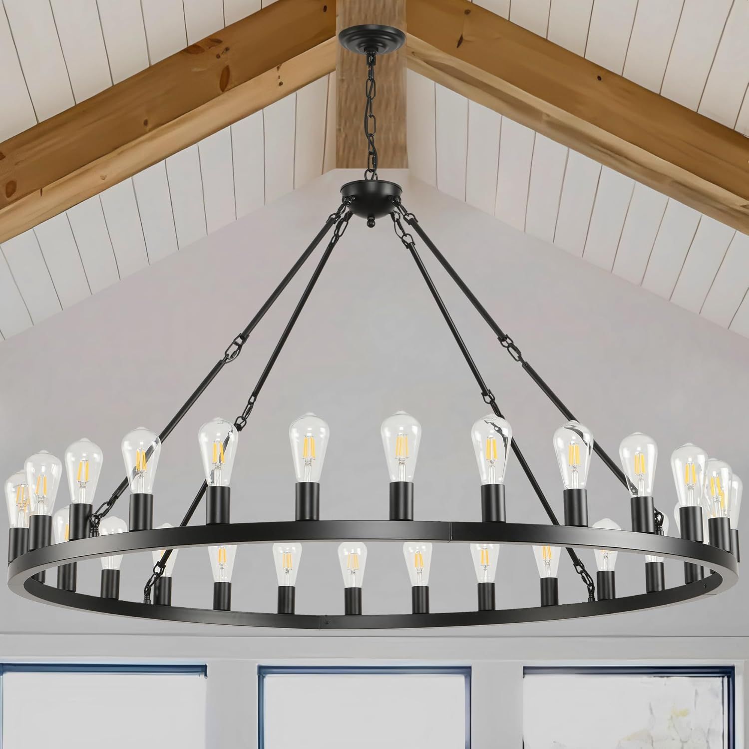 Sarudiir Wagon Wheel Chandelier Farmhouse 53" 28-Light Large Black ... within Weather-Ready Lighting: Durability and Performance in Outdoor Round Chandeliers