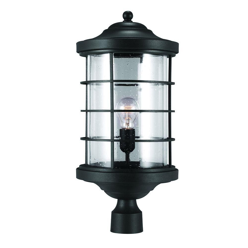 Sea Gull Lighting Sauganash 1-Light Outdoor Black Post Lantern With ... with regard to Seeded Glass and Beyond Exploring Lighting Design Fundamentals