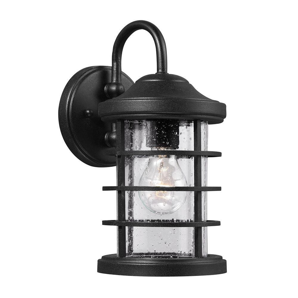 Sea Gull Lighting Sauganash 1-Light Outdoor Black Wall Lantern With ... with Seeded Glass and Beyond Exploring Lighting Design Fundamentals