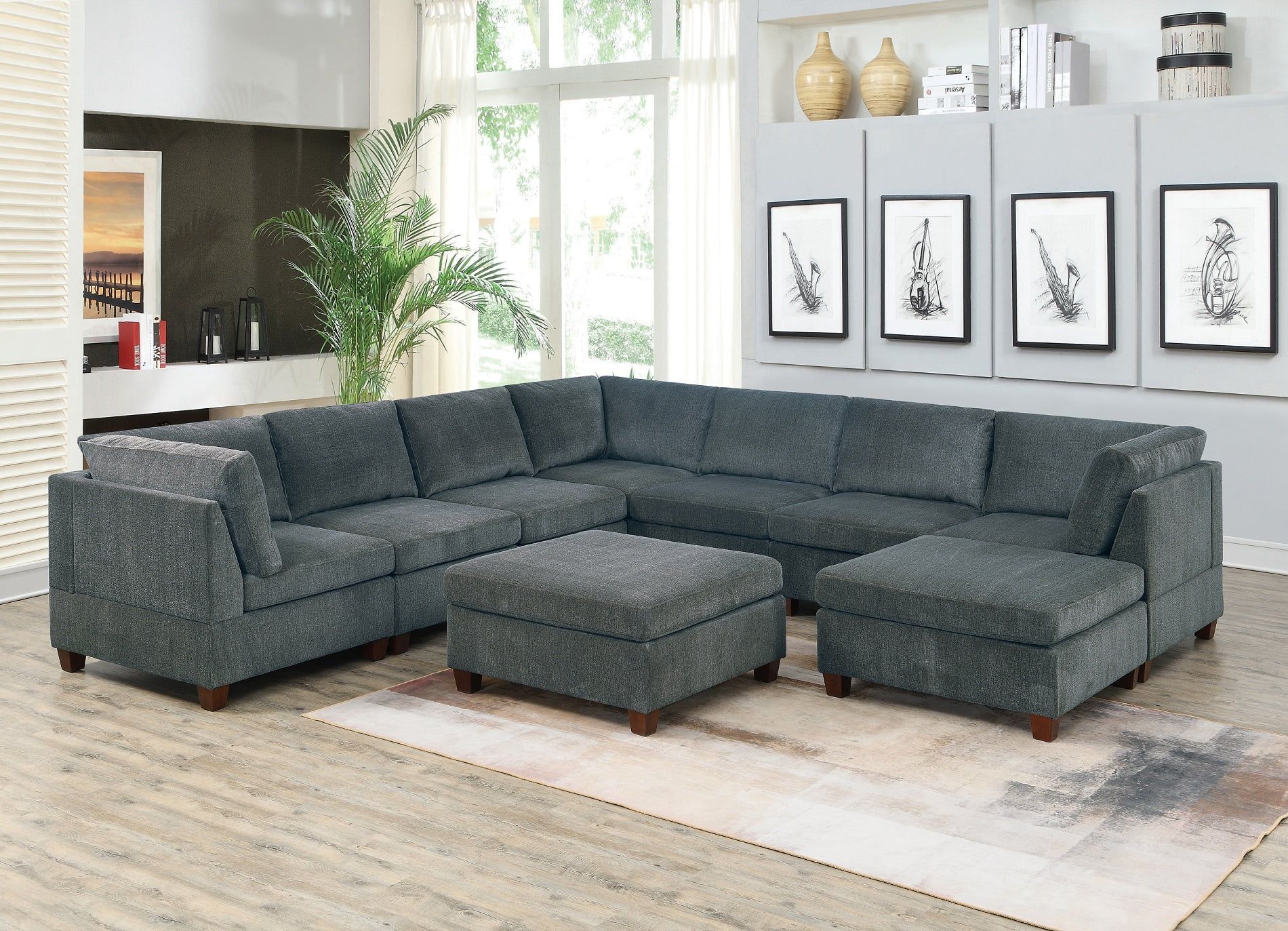 Sectional Sofa within Partner Furniture Polyester Blend Fabric Modular Sectional Sofa In Gray