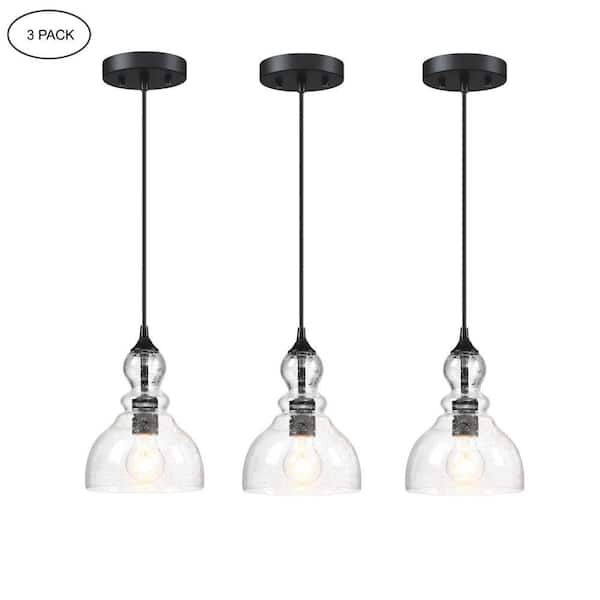 Seeded Glass - Pendant Lights - The Home Depot with Unison Collection 1-Light Matte Black Etched Seeded Glass Hanging Lantern