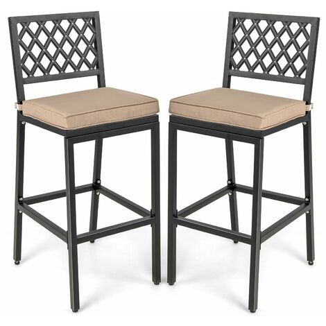 Set Of 2 Bar Stools Patio Bar Chairs Upholstered Seat W/ Detachable Cushion within Set Of 2 Outdoor Bar Stoolst Patio Bar Chair,Patio Furniture Set, Earth