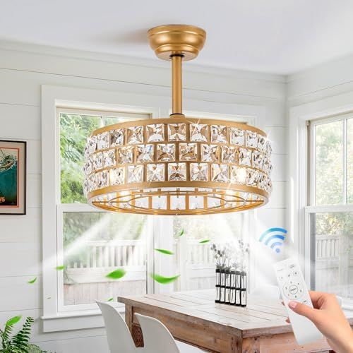 Smleray Caged Ceiling Fans With Lights,18'' Gold Bladeless Ceiling Fan ... throughout Troubleshooting Common Issues Solutions for Your Crystal Ceiling Fan