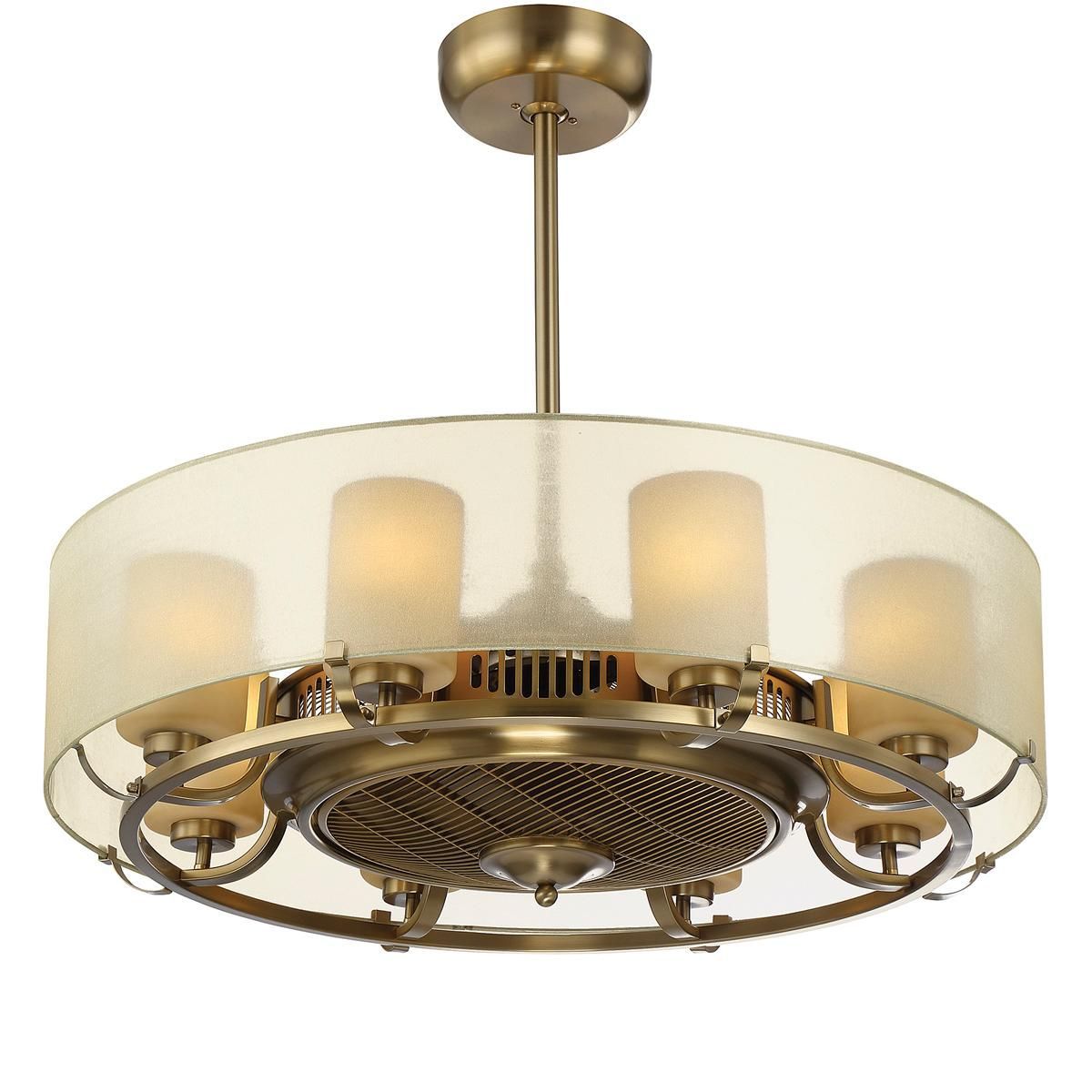 Soft Cream Organza Drum Ceiling Fan | Ceiling Fan, Ceiling Fan With ... in Savoy House 7-6192-4 Longleaf 4 Light 28"W Drum Outdoor - Burnished Brass