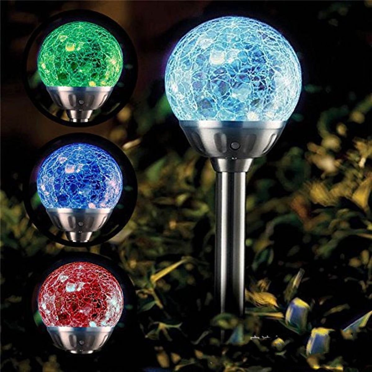 Solar Garden Lights Outdoor, 4-Pack Solar Globe Light Stakes, Color ... with Solar Powered 4-Light Deco Clear Led In-Ground Light, Full Color