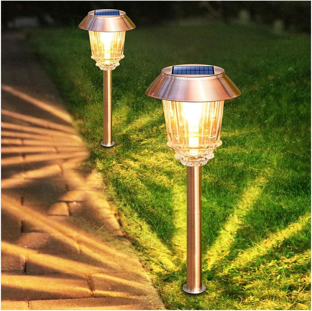 Solar Garden Lights Outdoor Pathway Lights Glass Stainless Steel ... intended for Solar Powered Stainless Steel Outdoor Integrated Led Pathway Light, Set Of 2
