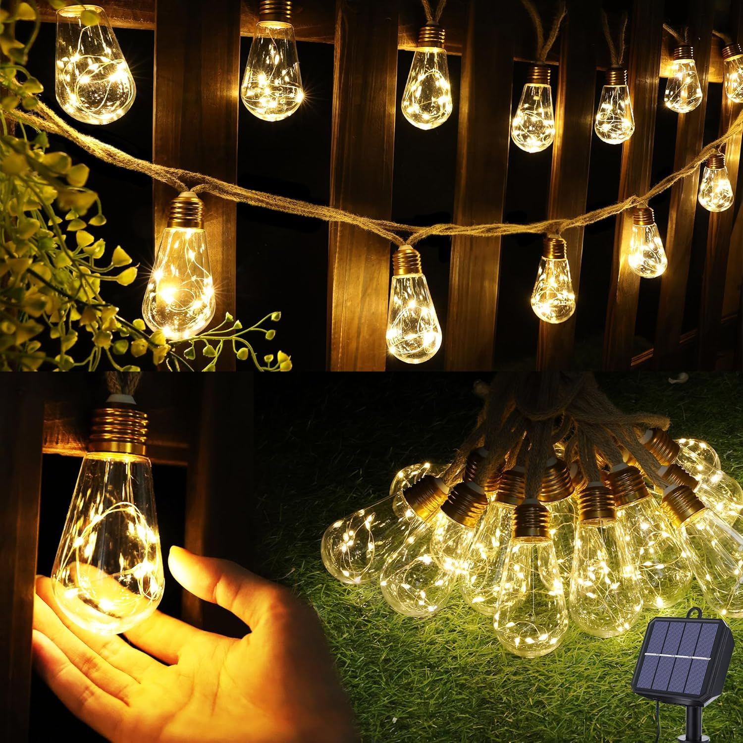 Solar Outdoor String Lights, 20Ft Vintage Rope Hemp Solar Patio Lights ... with regard to From Garden to Balcony Creative Uses for 20 Count Solar String Lights