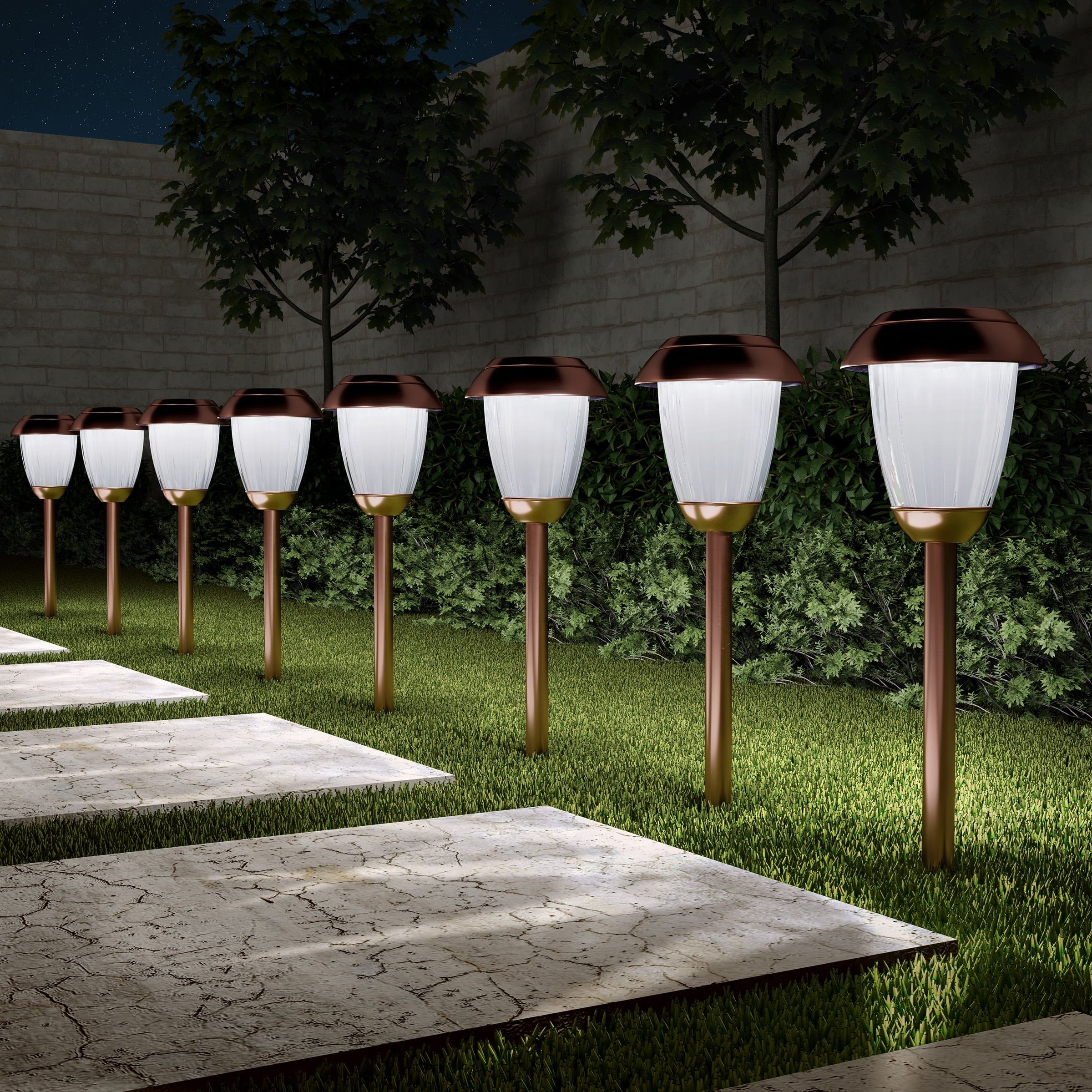 Solar Path Lights, Set Of 8- 16&quot; Tall Stainless Steel Outdoor Stake ... inside Solar Path Bollard Lights, Set Of 8- 15.4&quot; Stake Lighting By Pure Garden, Black