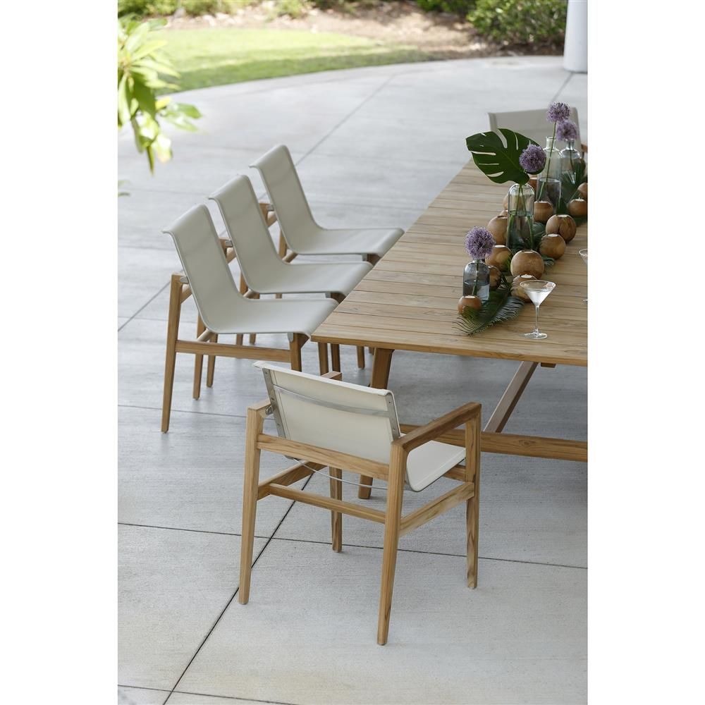 Summer Classics Coast Natural Teak Sling Canvas Seat Outdoor Dining ... regarding Choosing the Right Canvas for Your Coastal Teak Dining Bench Considerations and Comparisons