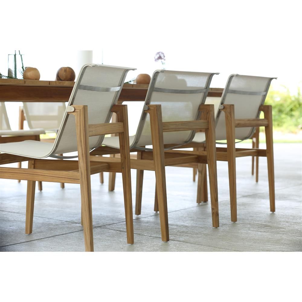 Summer Classics Coast Natural Teak Sling Canvas Seat Outdoor Dining ... within Coastal Teak Dining Bench In Canvas Canvas, No Welt
