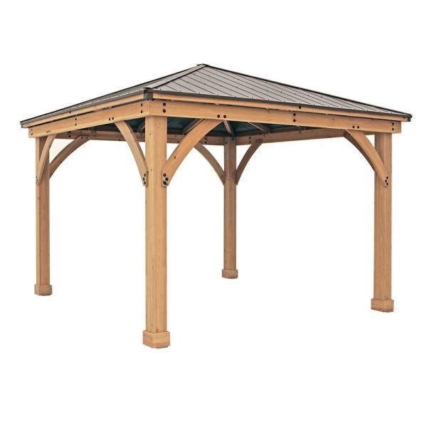 Sunjoy Archwood 12 Ft. X 10 Ft. Cedar Frame Gazebo With Double Tier ... intended for 12Ft. W X 10Ft. D Outdoor Cedar Framed Gazebo With Steel Hardtop Permanent Wooden Finished Pavilion