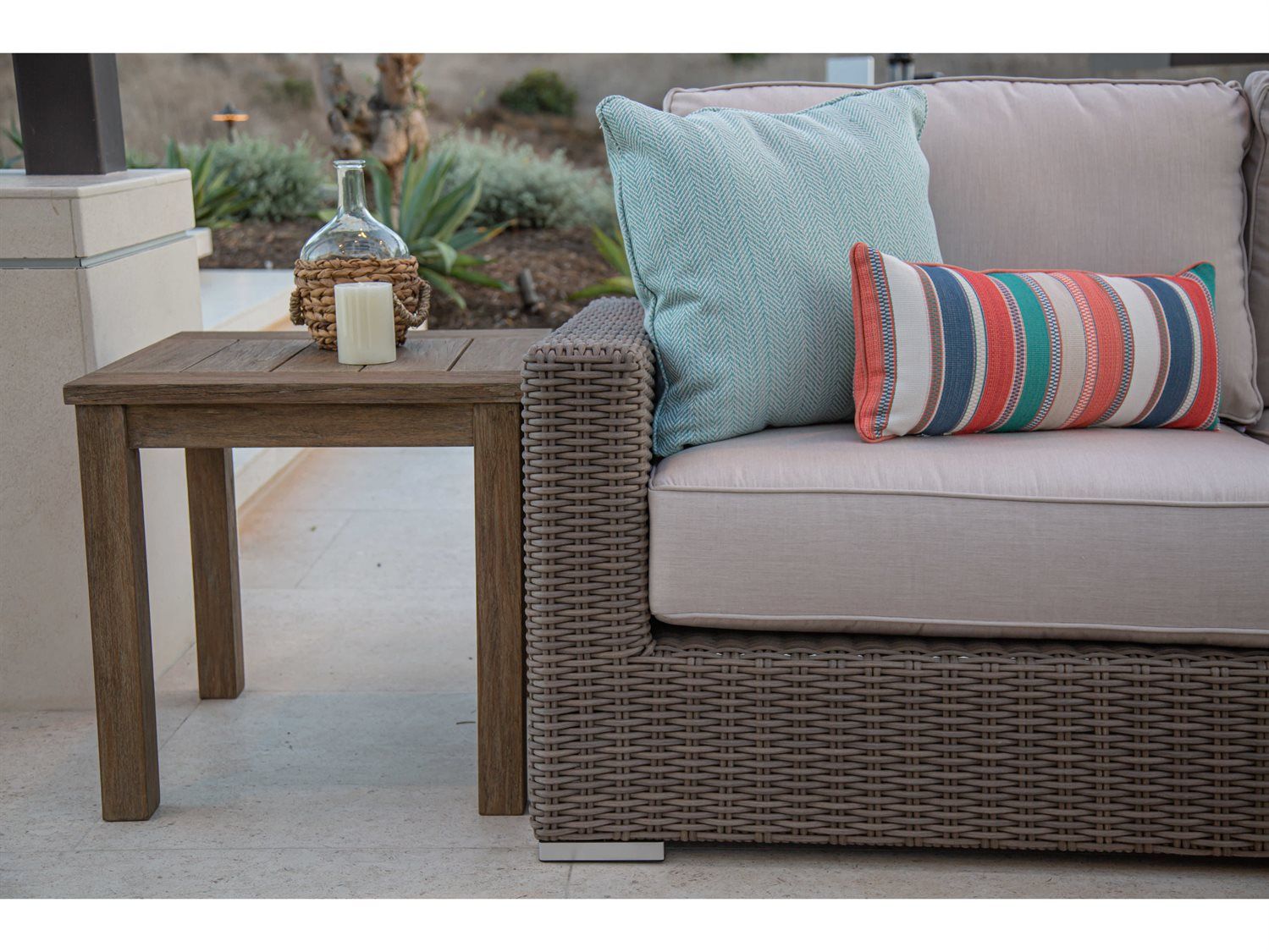 Sunset West Coronado Wicker Driftwood Lounge Set In Canvas Flax With ... intended for Choosing the Right Coronado Ottoman Fabric A Detailed Guide