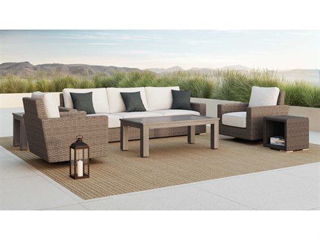 Sunset West Coronado Wicker Driftwood Lounge Set In Canvas Flax With ... with Coronado Ottoman In Canvas Flax W/ Self Welt