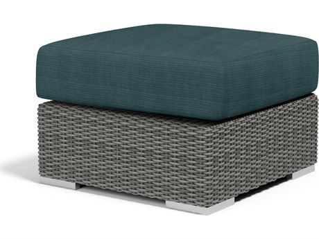 Sunset West Coronado Wicker Driftwood Ottoman In Canvas Flax With Self ... inside Choosing the Right Bristol Ottoman Fabric Understanding Canvas Flax and Self Welt