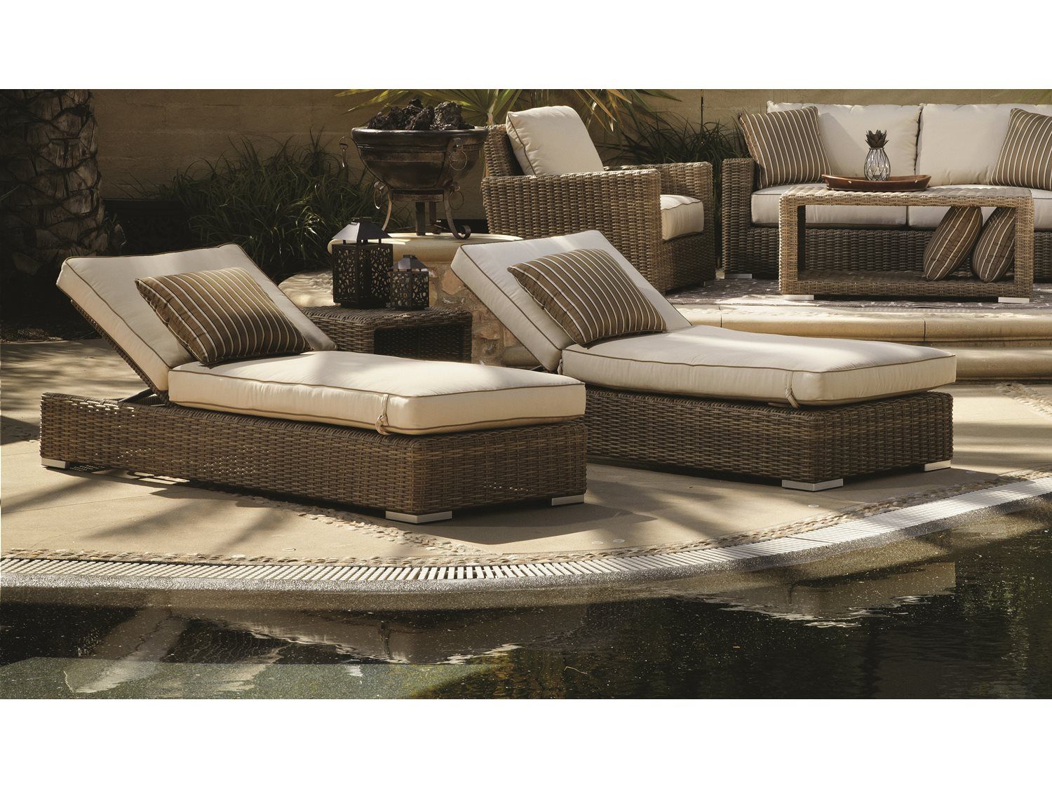 Sunset West Coronado Wicker Driftwood Outdoor Lounge Set In Canvas Flax ... inside Choosing the Right Coronado Ottoman Fabric A Detailed Guide