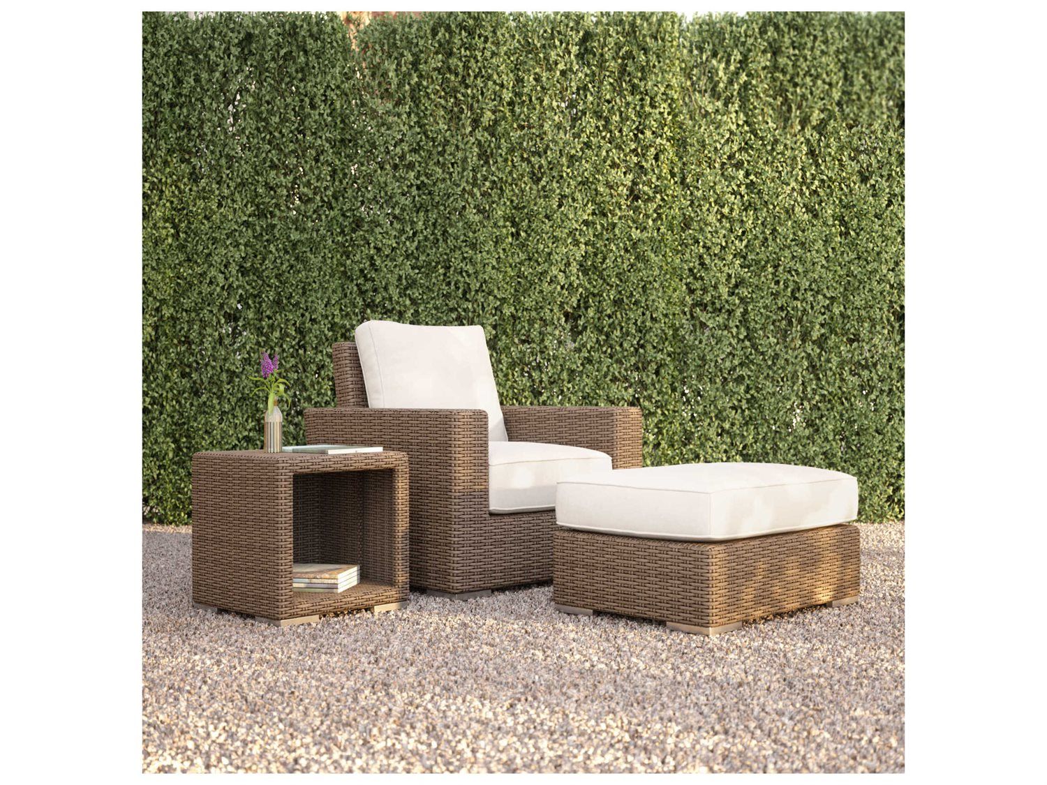Sunset West Coronado Wicker Driftwood Outdoor Patio Lounge Set In ... regarding Coronado Ottoman In Canvas Flax W/ Self Welt
