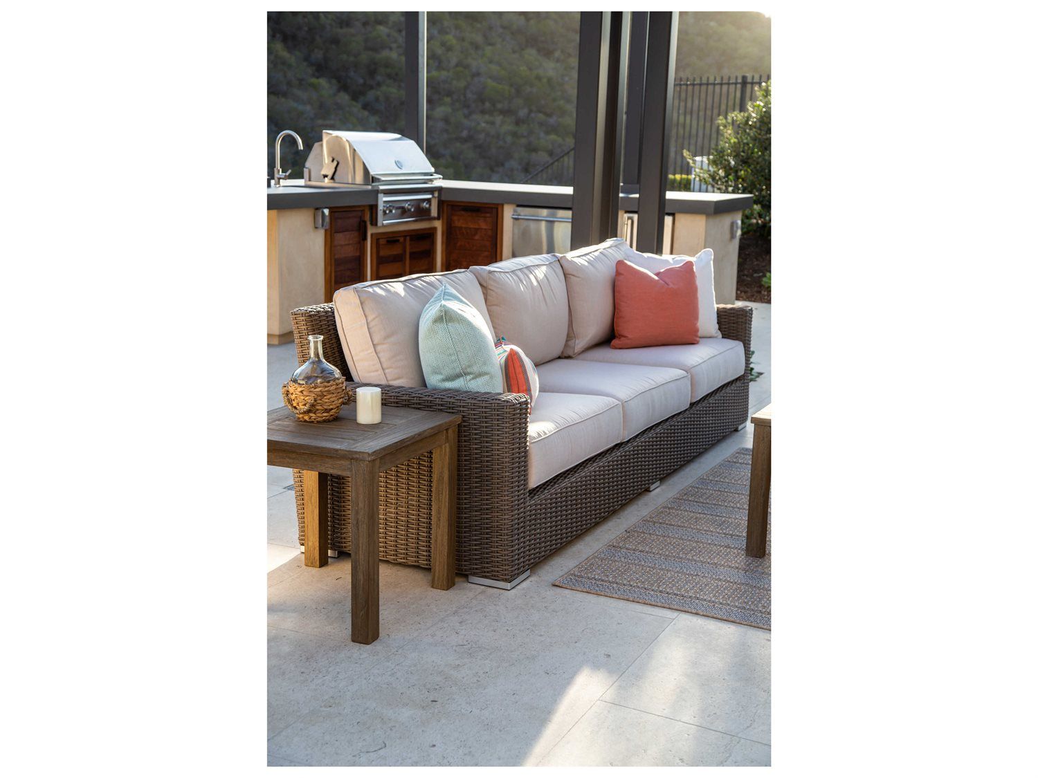 Sunset West Coronado Wicker Driftwood Patio Lounge Set In Canvas Flax ... with regard to Choosing the Right Coronado Ottoman Fabric A Detailed Guide