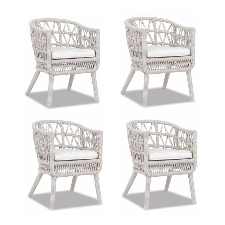 Sunset West Dana 4 Piece Olefin Rope Patio Dining Chair Set W ... inside Dana Rope Ottoman In Linen Canvas W/ Self Welt