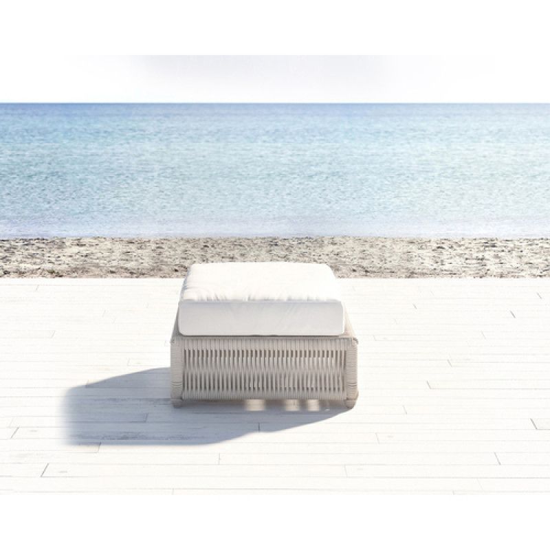 Sunset West Dana Rope Ottoman | Authenteak within Dana Rope Ottoman In Linen Canvas W/ Self Welt