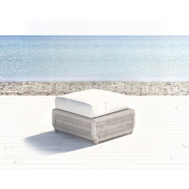 Sunset West Dana Rope Ottoman | Authenteak within Dana Rope Ottoman In Linen Canvas W/ Self Welt